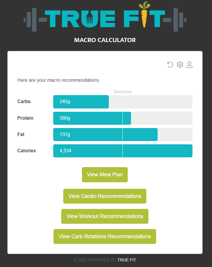 True Fit Macro Calculator App